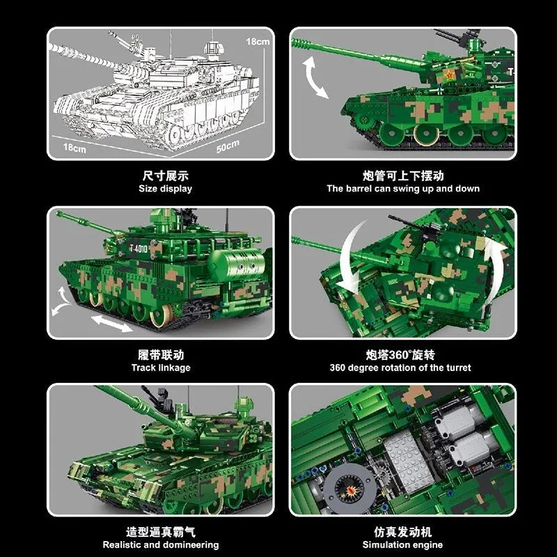 Building Blocks MOC WW2 Motorized RC ZTZ 99A Battle Tank Bricks Toys Construction Set Toys - 3