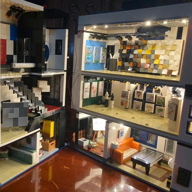 MOC City Street Art Gallery Showcase LED Bricks Kids Toys