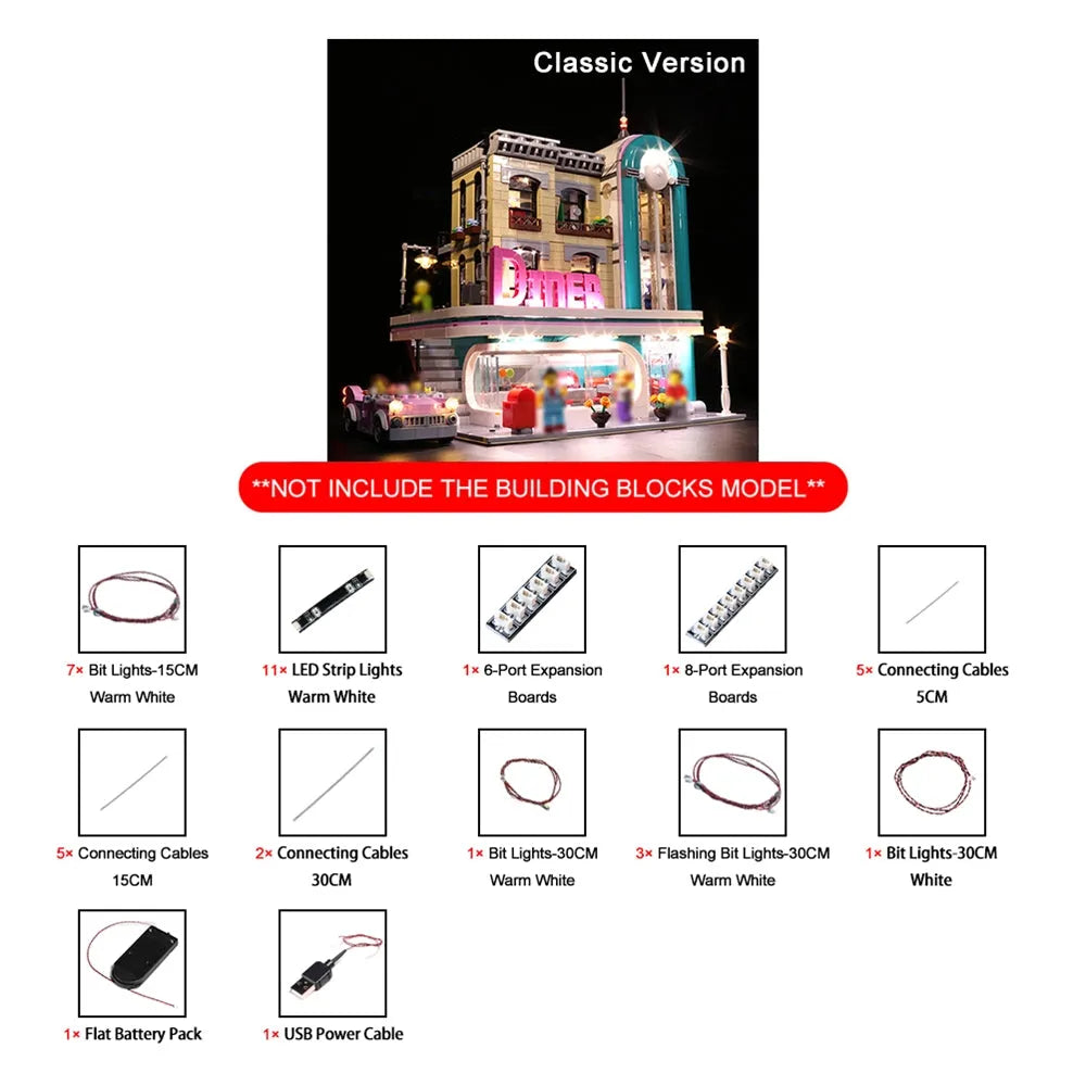 Lights Set LED Lighting Set For 10260 Downtown Diner Construction Set Toys - 7