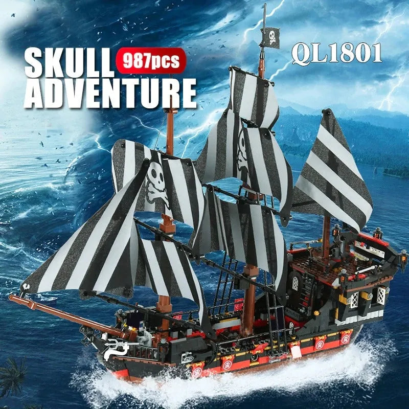 Building Blocks MOC Pirates Of Caribbean Pirates Skull Ship Adventures Construction Set Toys - 2